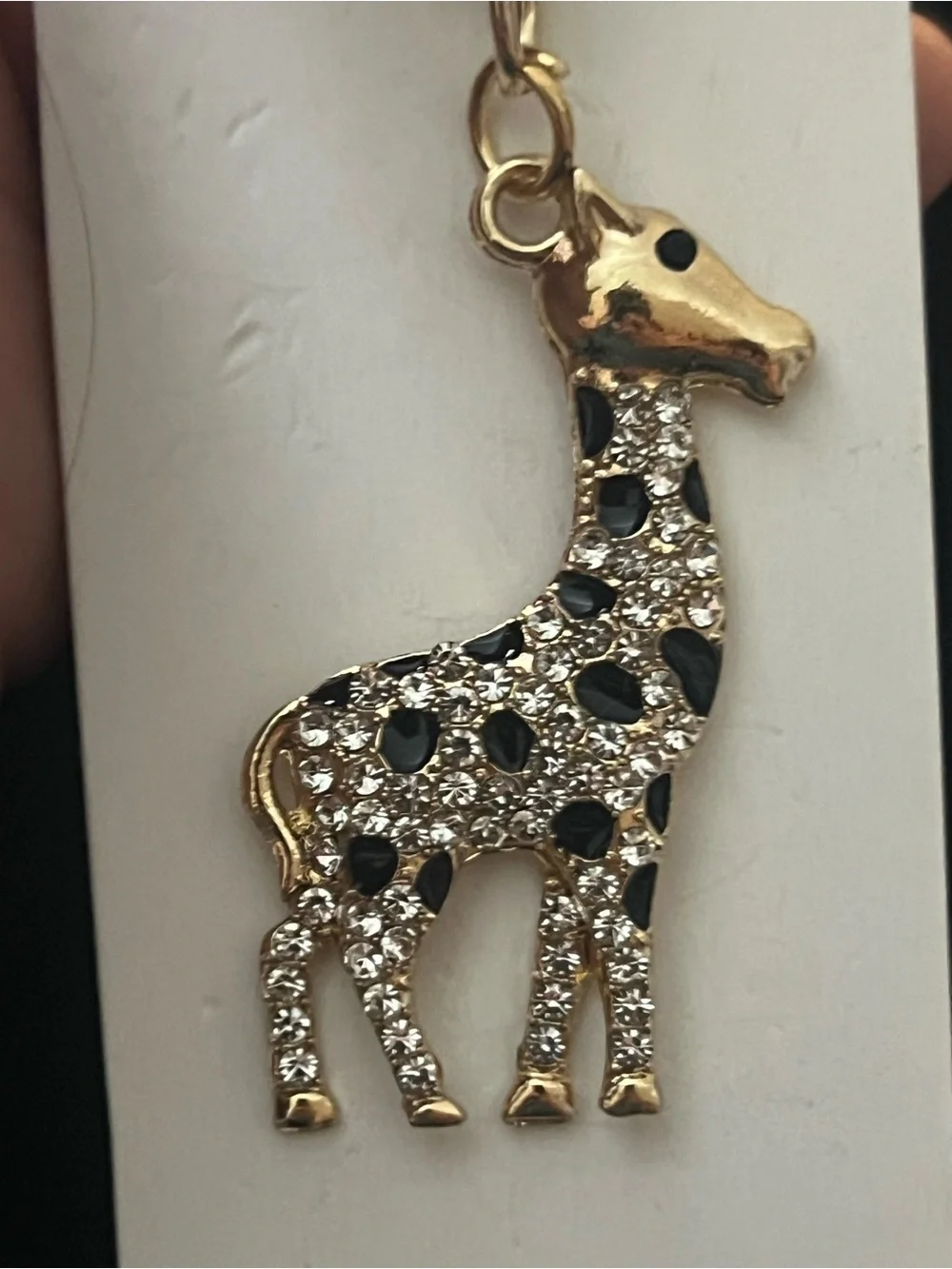 Gold-tone giraffe key chain bag clip with rhinestones